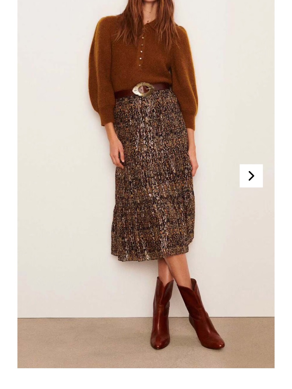 ba&sh Brown Multi-Tone Pleated Midi Skirt Gellio